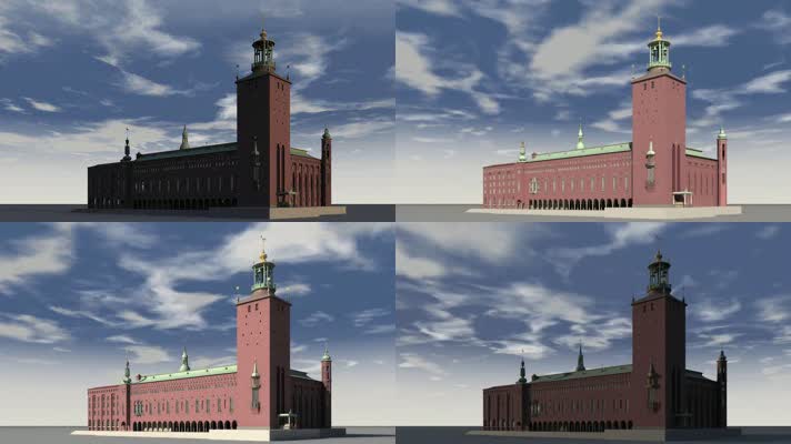 城市高楼前飘扬的宣传旗帜