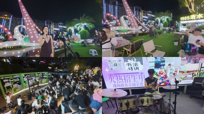 4k城市人文休闲生活 歌手街头唱歌时尚